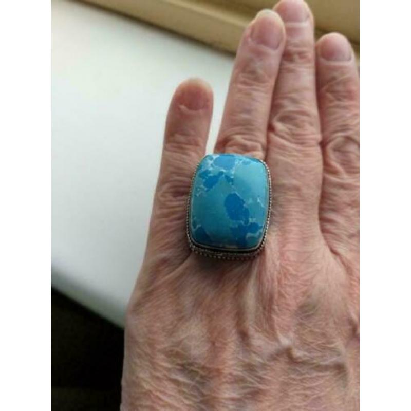 Prachtige handgemaakte 925z ring turquoise jasper 3cm 17.5