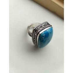 Prachtige handgemaakte 925z ring turquoise jasper 3cm 17.5