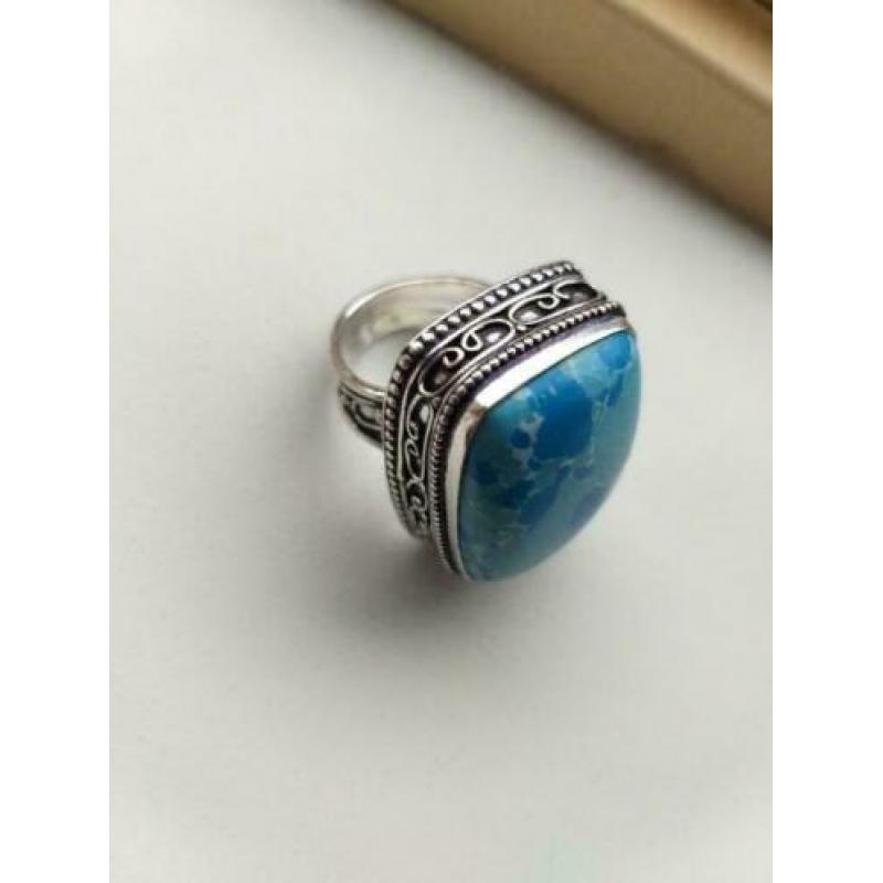 Prachtige handgemaakte 925z ring turquoise jasper 3cm 17.5