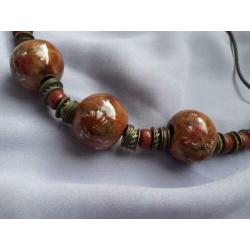Vintage 1970 70s Handbeschilderde kralen ketting statement