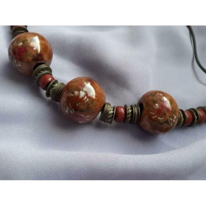 Vintage 1970 70s Handbeschilderde kralen ketting statement