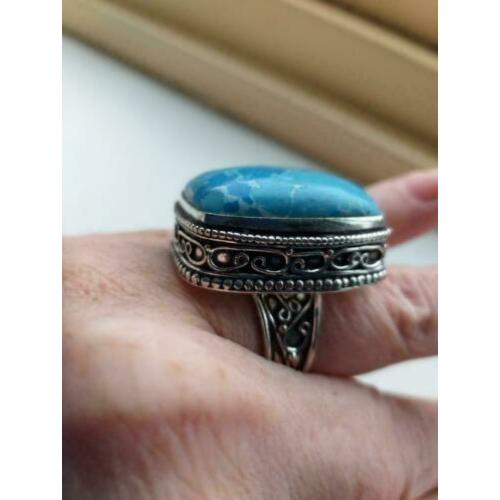 Prachtige handgemaakte 925z ring turquoise jasper 3cm 17.5