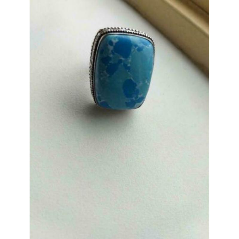 Prachtige handgemaakte 925z ring turquoise jasper 3cm 17.5