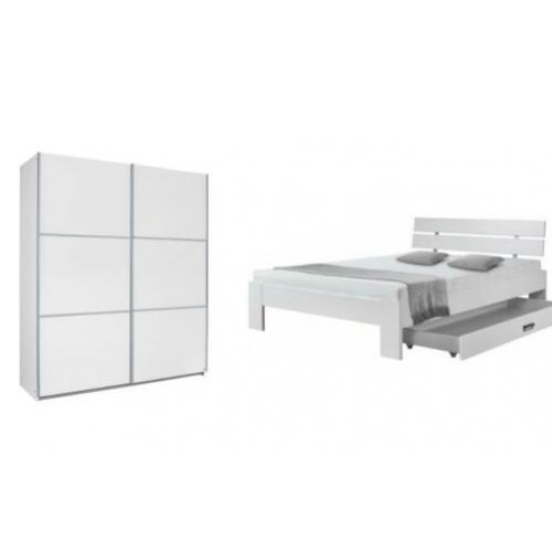 Tweepersoonsbed 140x200 MATRAS+BODEM+ Schuifdeur KLEDINGKAST
