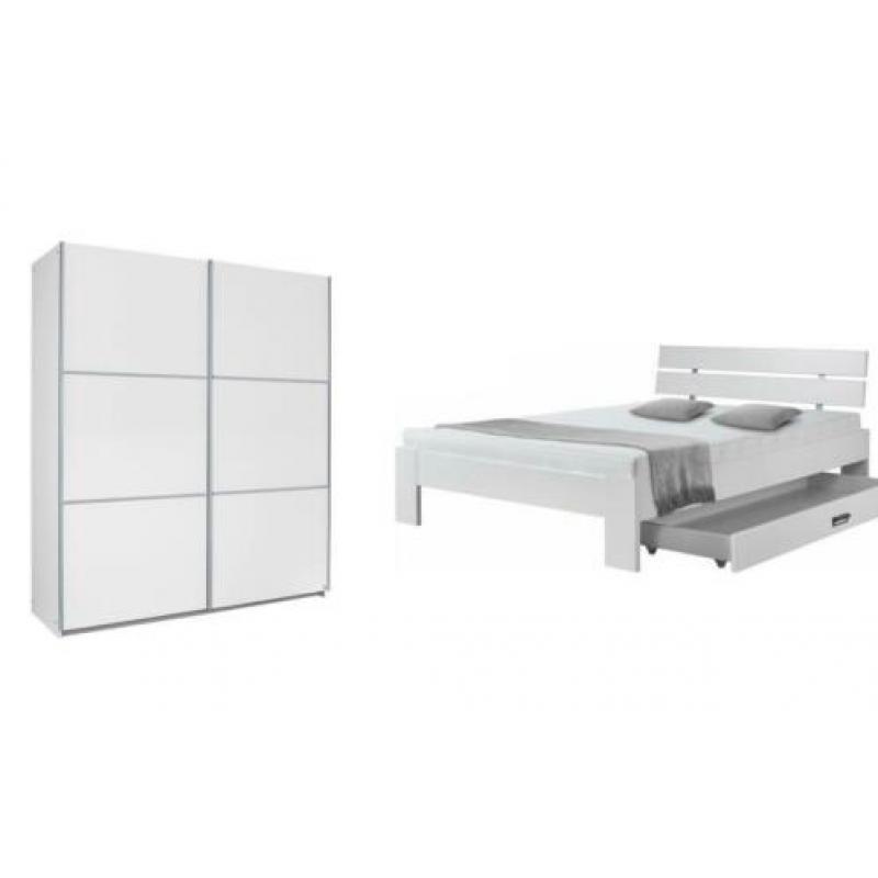 Tweepersoonsbed 140x200 MATRAS+BODEM+ Schuifdeur KLEDINGKAST