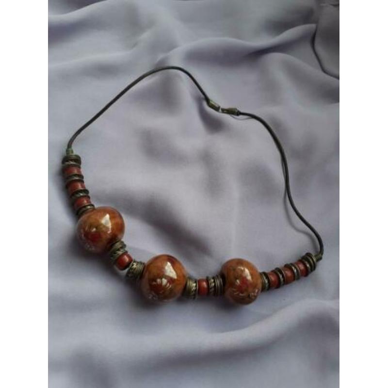 Vintage 1970 70s Handbeschilderde kralen ketting statement