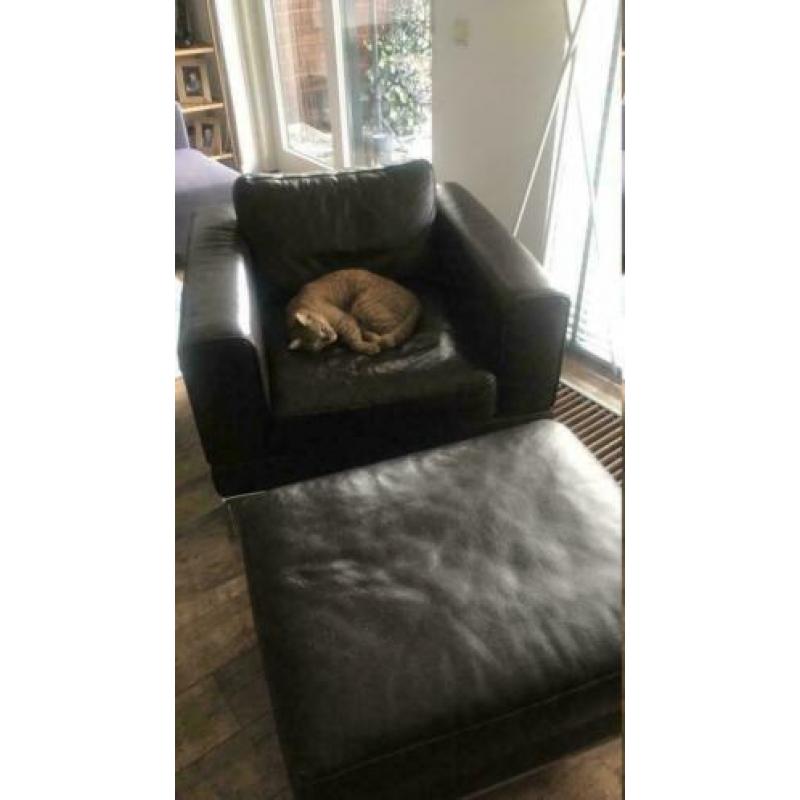 Bruin lederen luxe fauteuil met voetenbank