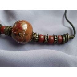 Vintage 1970 70s Handbeschilderde kralen ketting statement