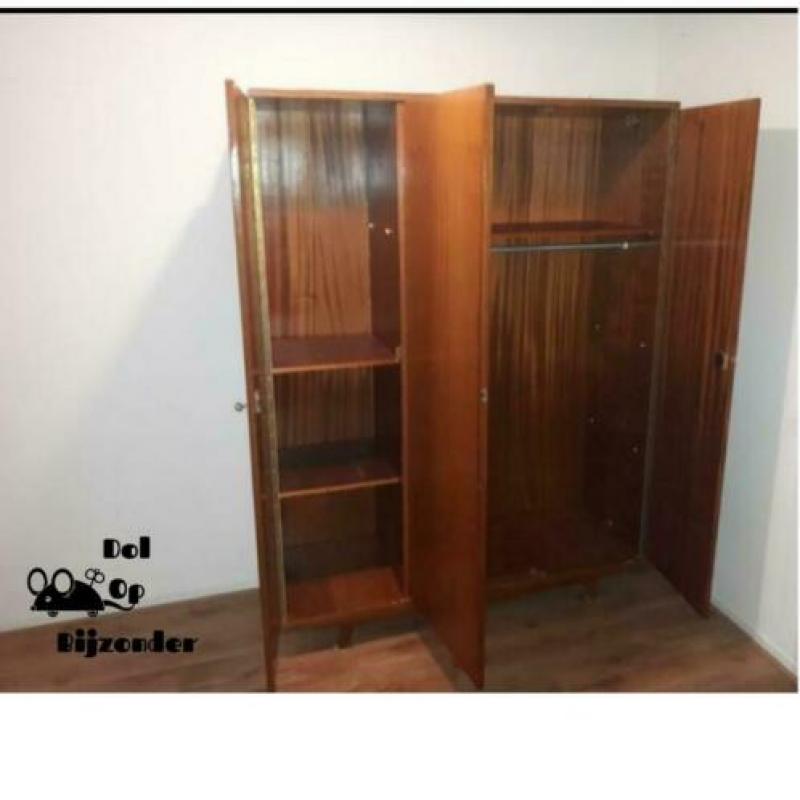 Vintage teak kledingkast kast slaapkamer kleding retro groot