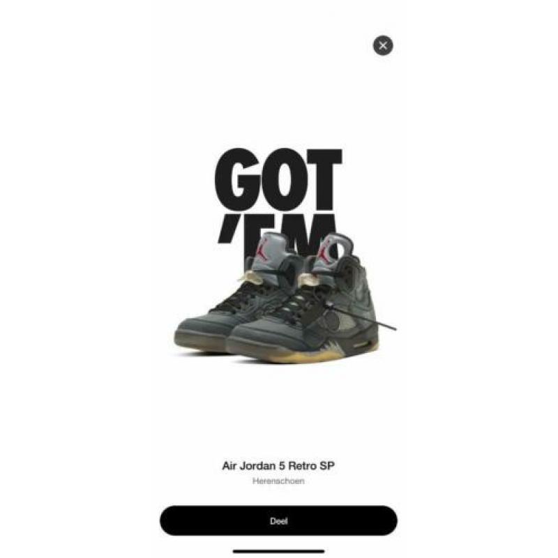 Jordan 5 Off White size 8.5 US / maat 42 EU