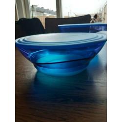 3 blauwe eleganzia tupperware schalen