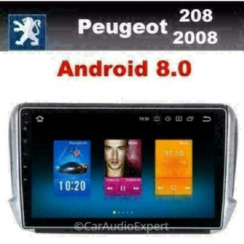 Peugeot 208 2008 radio navigatie android 8 wifi carkit 10,2'