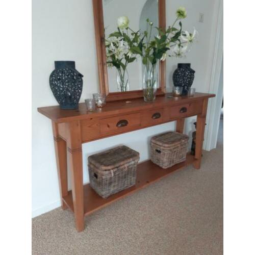 Massief grenen sidetable incl spiegel