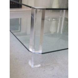 Glazen salontafel 100x100 met plexiglazen poten - Bor Design