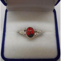 Zilveren vintage ring met lieveheersbeestje nr.010