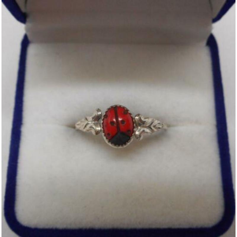 Zilveren vintage ring met lieveheersbeestje nr.010
