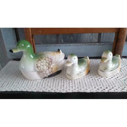 3x Brocante Franse Pate Eend Schaaltjes * Pate terrine