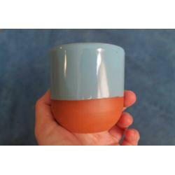 Setje van 2 aardewerk/keramieken kopjes - Blauw en groen