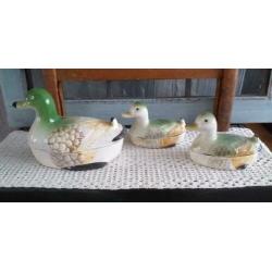 3x Brocante Franse Pate Eend Schaaltjes * Pate terrine