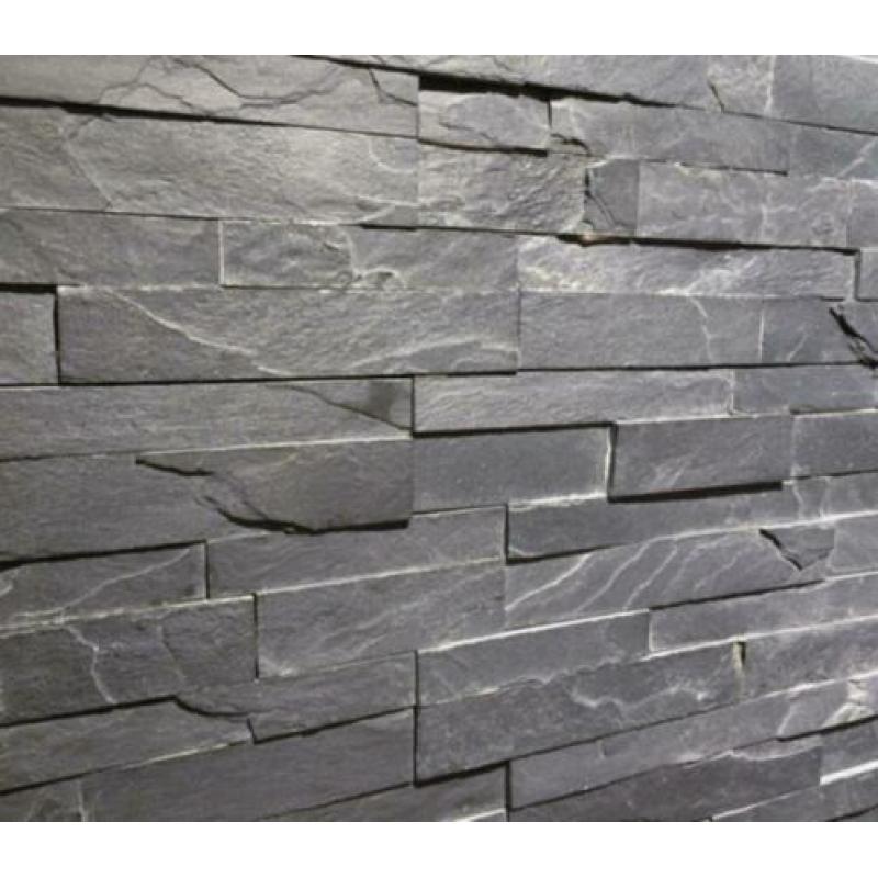 wandtegel / steenstrips Black Slate leisteen breukruw