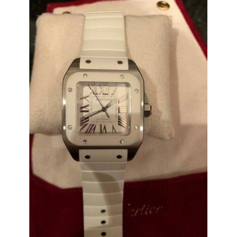 Cartier santos 100 staal wit rubber orgineel