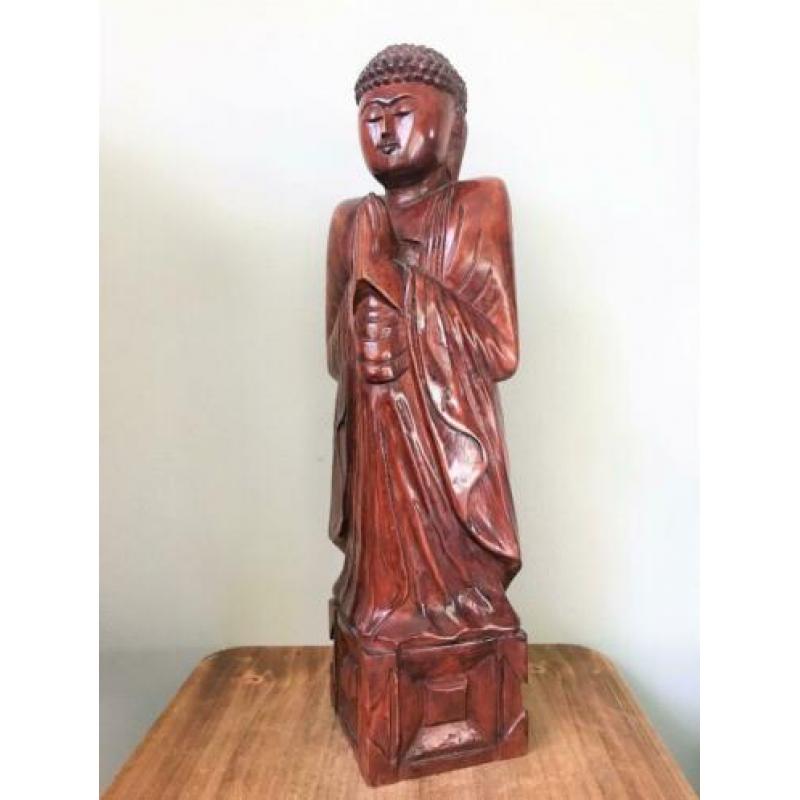 Grote Namaste Boeddha hout beeld 50,5 cm Thailand