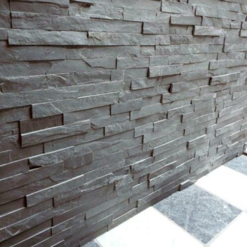 wandtegel / steenstrips Black Slate leisteen breukruw