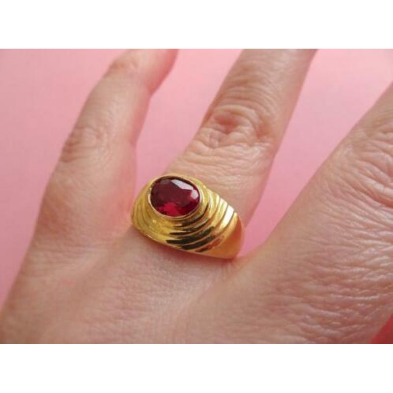 jwg vintage 60s design ring verguld goud klr steen rood roze