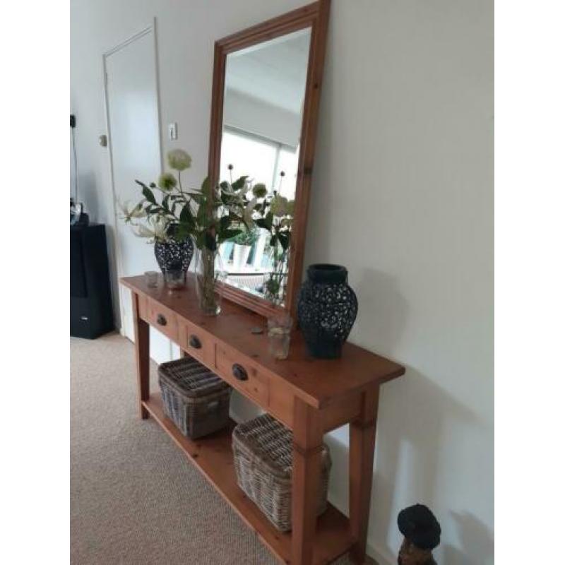 Massief grenen sidetable incl spiegel