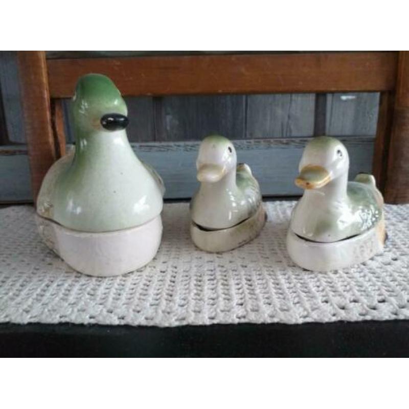 3x Brocante Franse Pate Eend Schaaltjes * Pate terrine