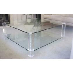 Glazen salontafel 100x100 met plexiglazen poten - Bor Design