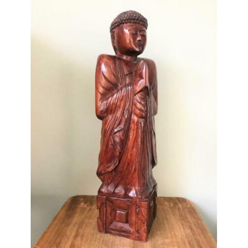 Grote Namaste Boeddha hout beeld 50,5 cm Thailand