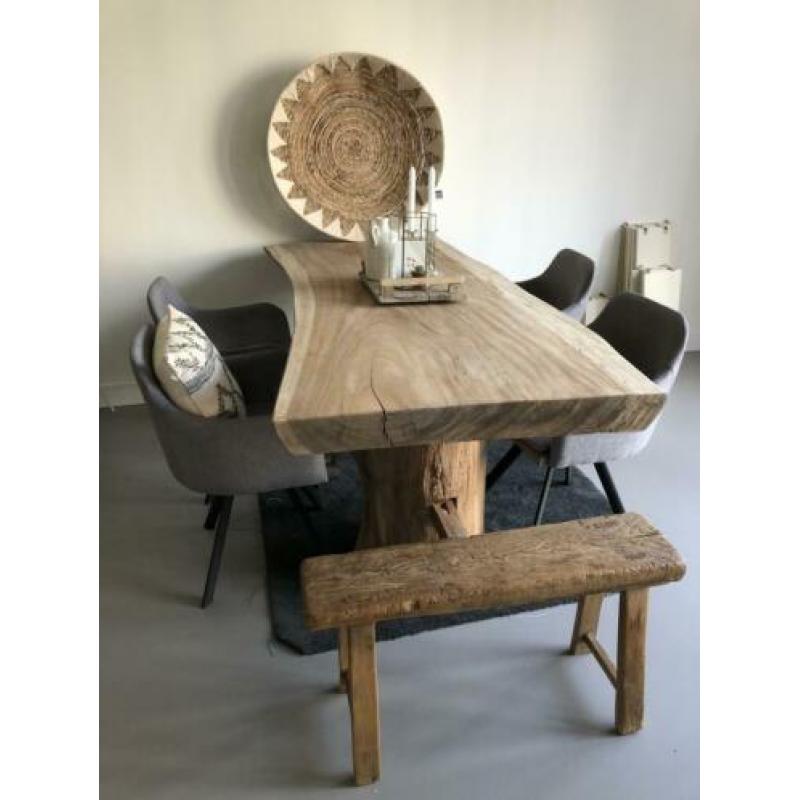 Boomstamtafel suar 200cm industriële teak robuust stoer