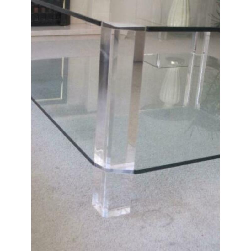 Glazen salontafel 100x100 met plexiglazen poten - Bor Design