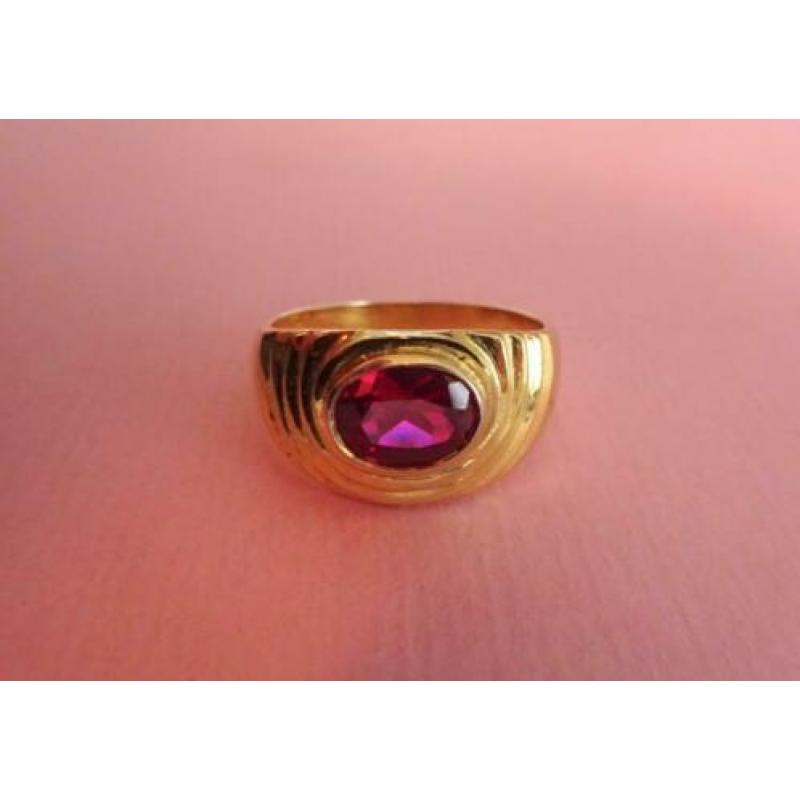 jwg vintage 60s design ring verguld goud klr steen rood roze
