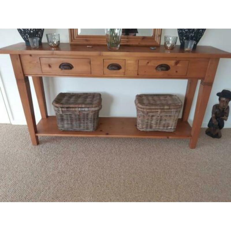 Massief grenen sidetable incl spiegel