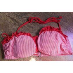 rood/wit streep met roesje bikini mt XS voorgevormde A cup