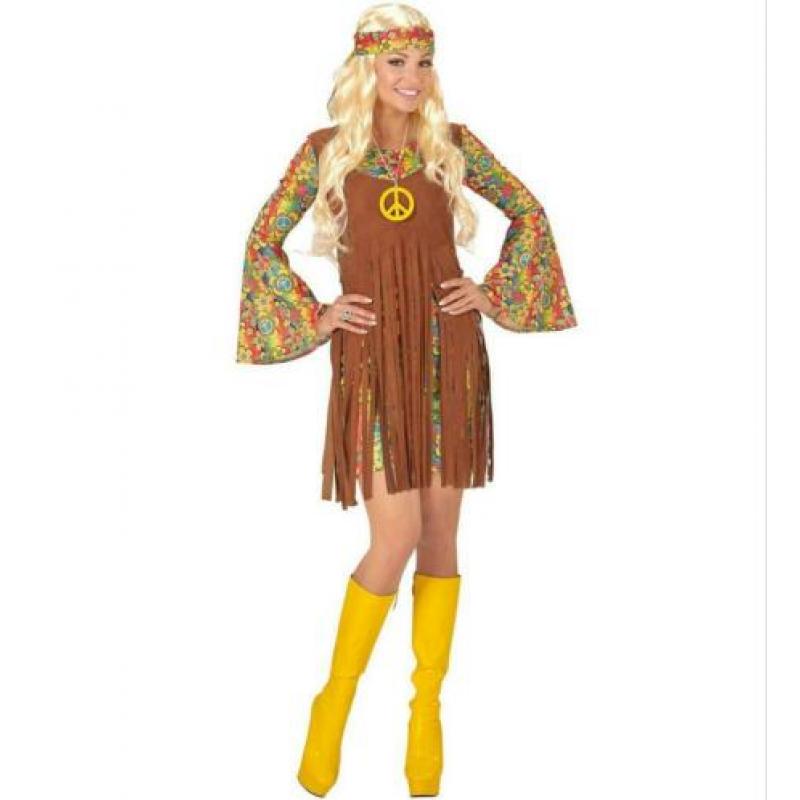Hippie outfit vrouw (XL) beehive pruik en laarskappen appart