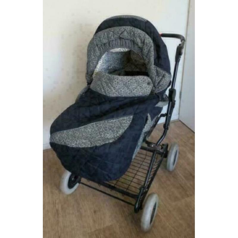 Teutonia kinderwagen en autostoel zeer compleet blauw grijs