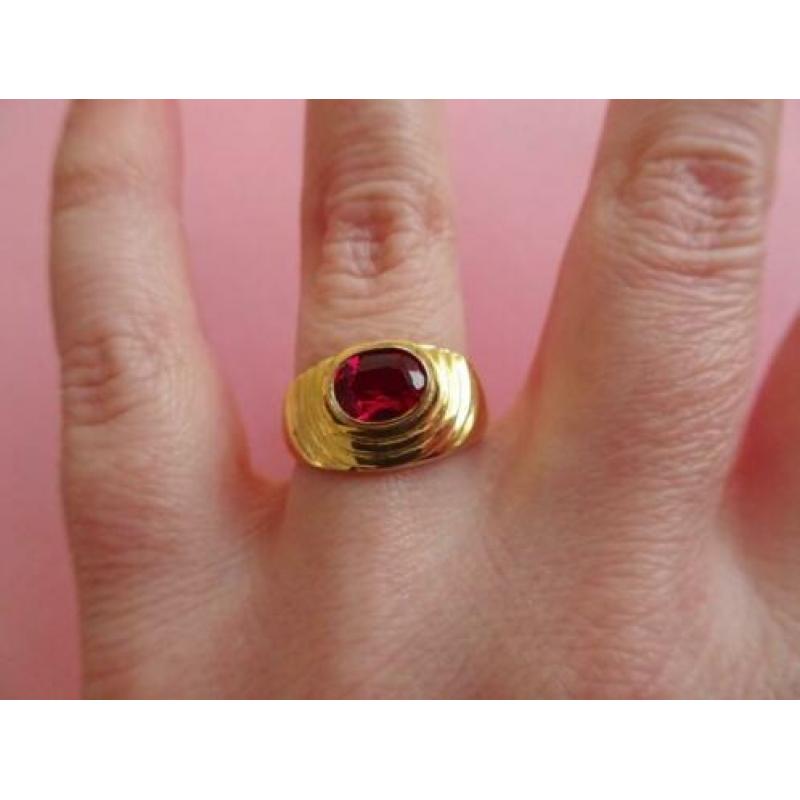 jwg vintage 60s design ring verguld goud klr steen rood roze