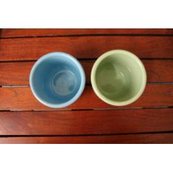 Setje van 2 aardewerk/keramieken kopjes - Blauw en groen
