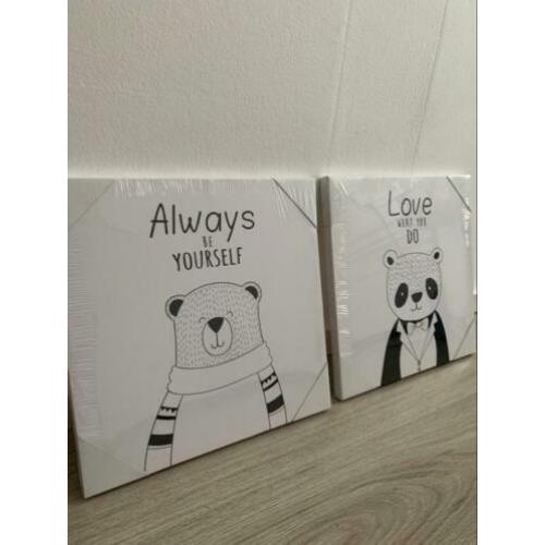 2 nieuwe canvas kinderschilderijtjes samen €5,00