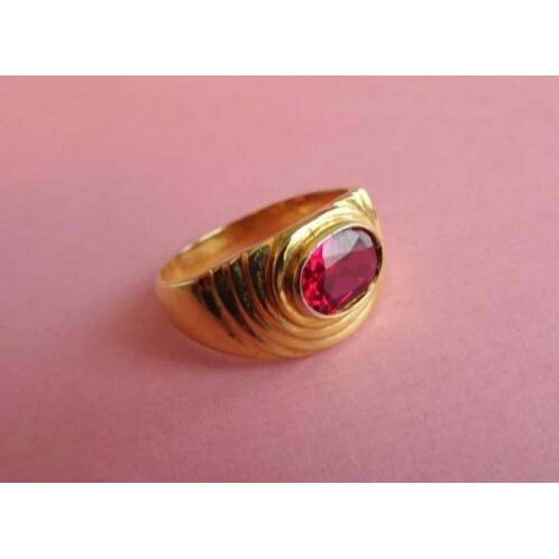 jwg vintage 60s design ring verguld goud klr steen rood roze