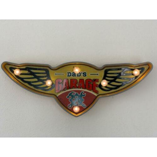 Wandbord metaal met Led verlichting Dad garage