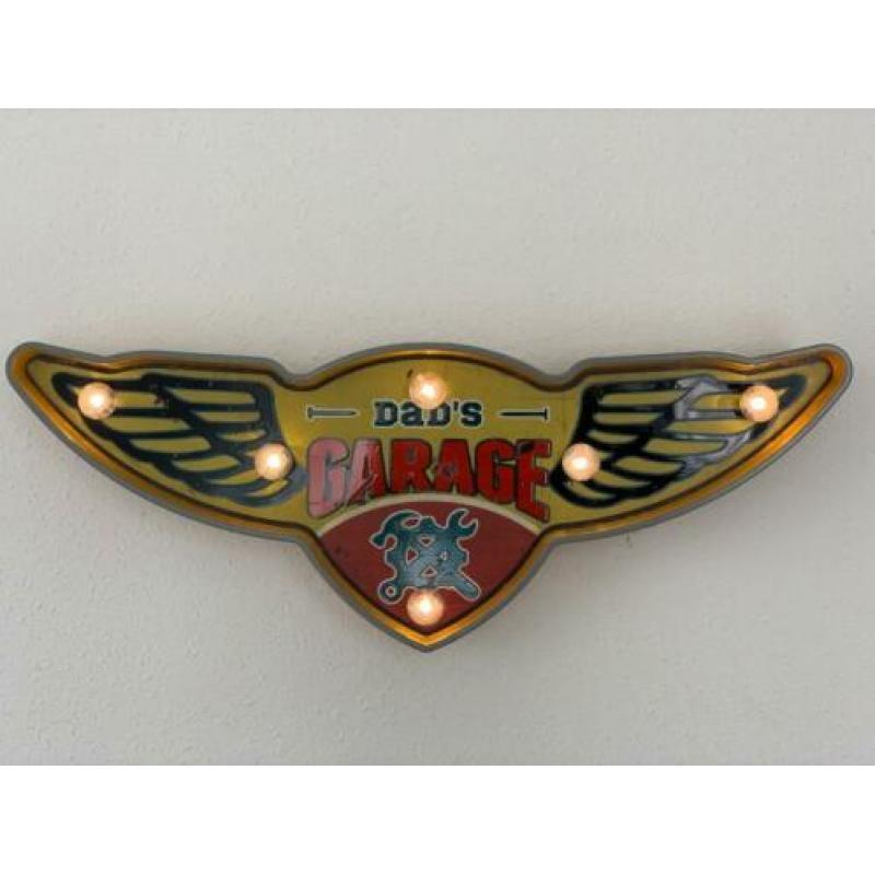 Wandbord metaal met Led verlichting Dad garage