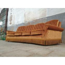 Jaren '70 Retro Goud Kleur Bank | Vintage 4zits Sofa Velours