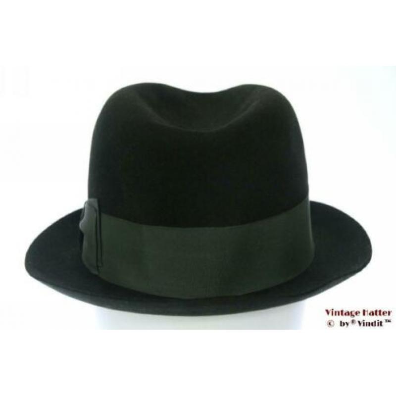 Vintage Gleufhoed Anton Fischer zwart met groene band 56
