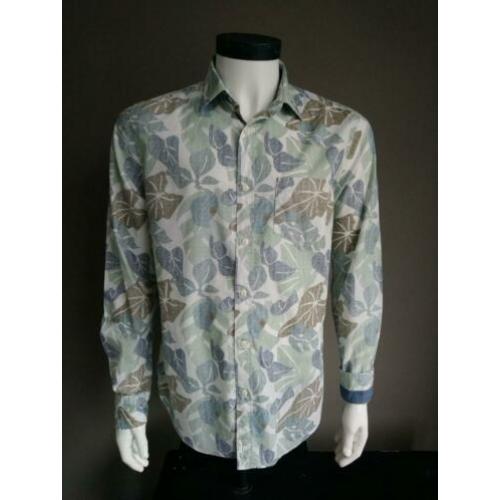 Marc O'polo overhemd. Blauw Groen blad motief. Maat L