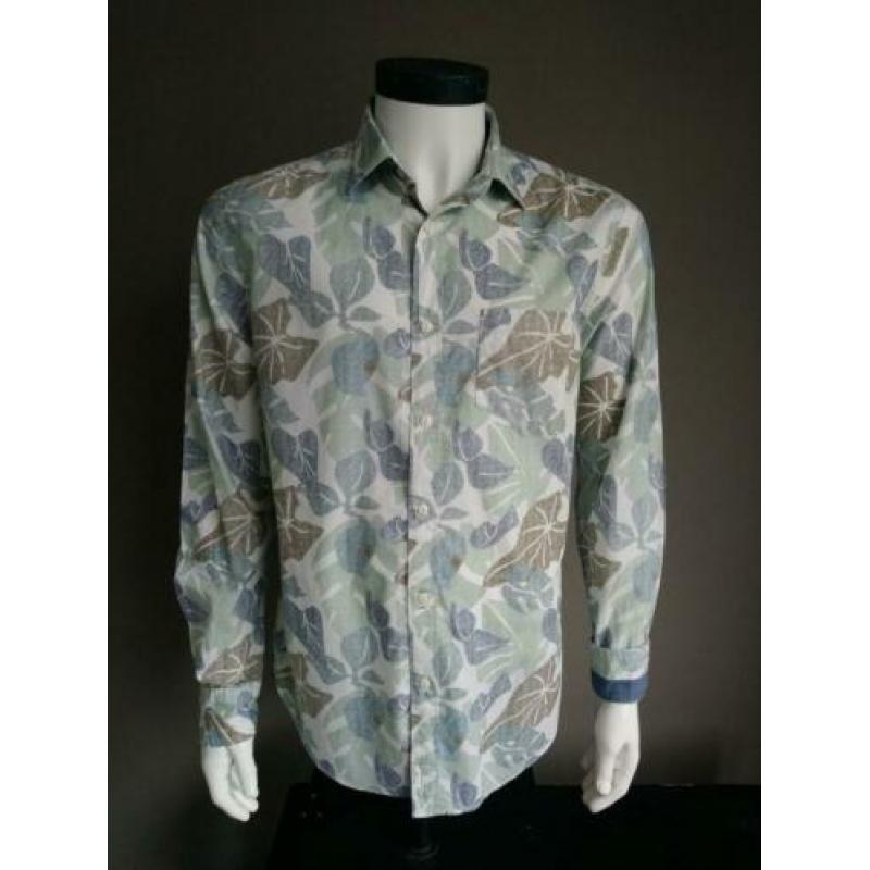 Marc O'polo overhemd. Blauw Groen blad motief. Maat L