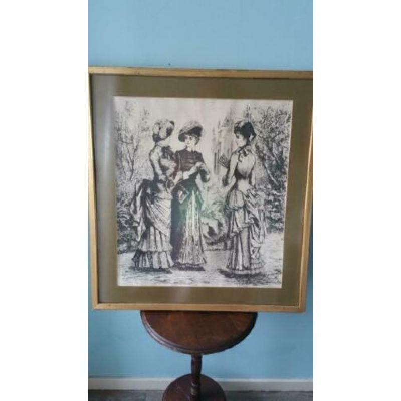 Prachtige oude zwart wit print in lijst